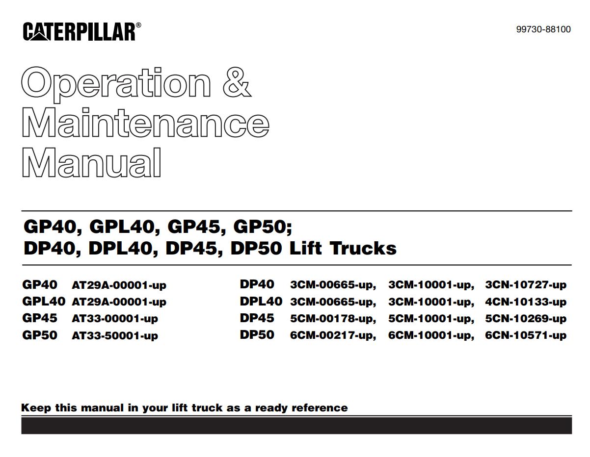 CAT Forklift GP50 Service Operation Maintenance Manual