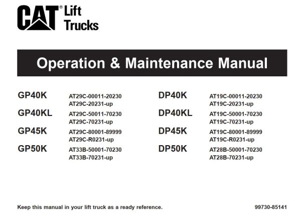 CAT Forklift GP50K Schematic Service Operation Maintenance Manual 1