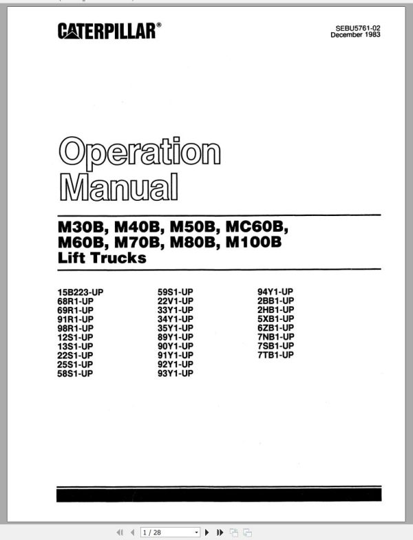 CAT Forklift M30B Operation Maintenance Manual