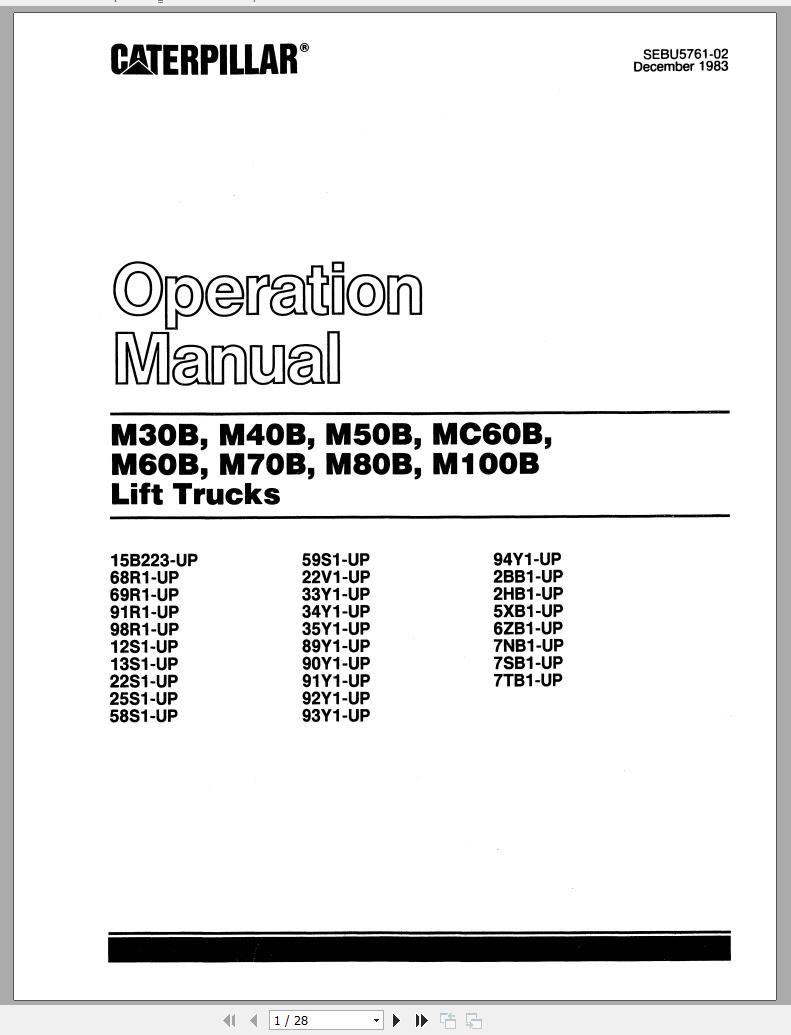 CAT Forklift M30B Operation Maintenance Manual