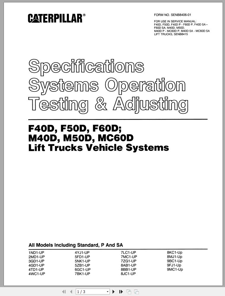 CAT Forklift M40D P Service Manual