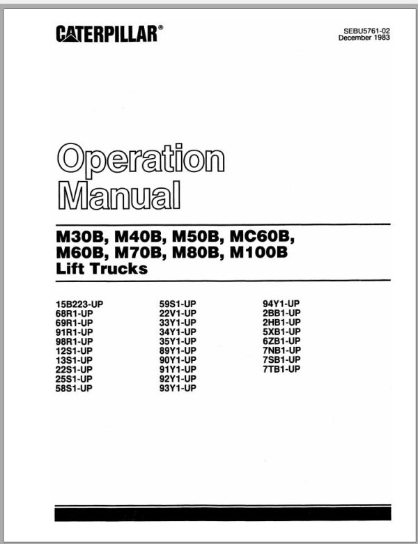 CAT Forklift M50B Parts Operation Maintenance Manual