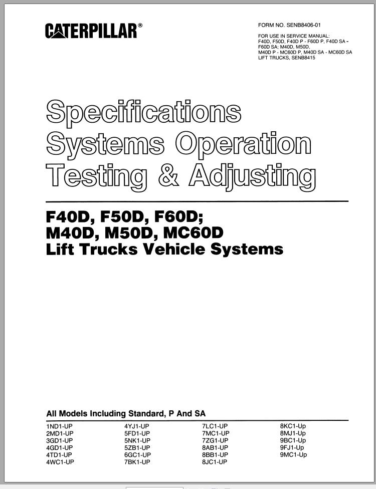 CAT Forklift M50D P Service Manual