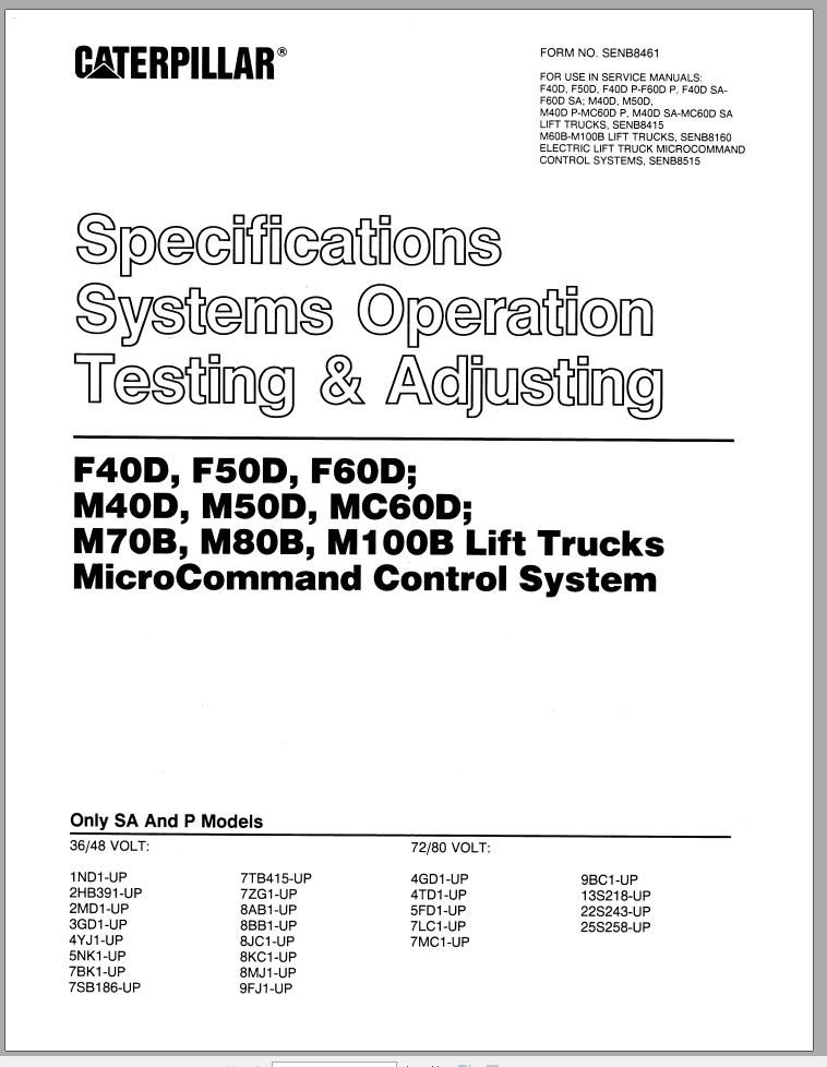 CAT Forklift MC60D P Service Manual