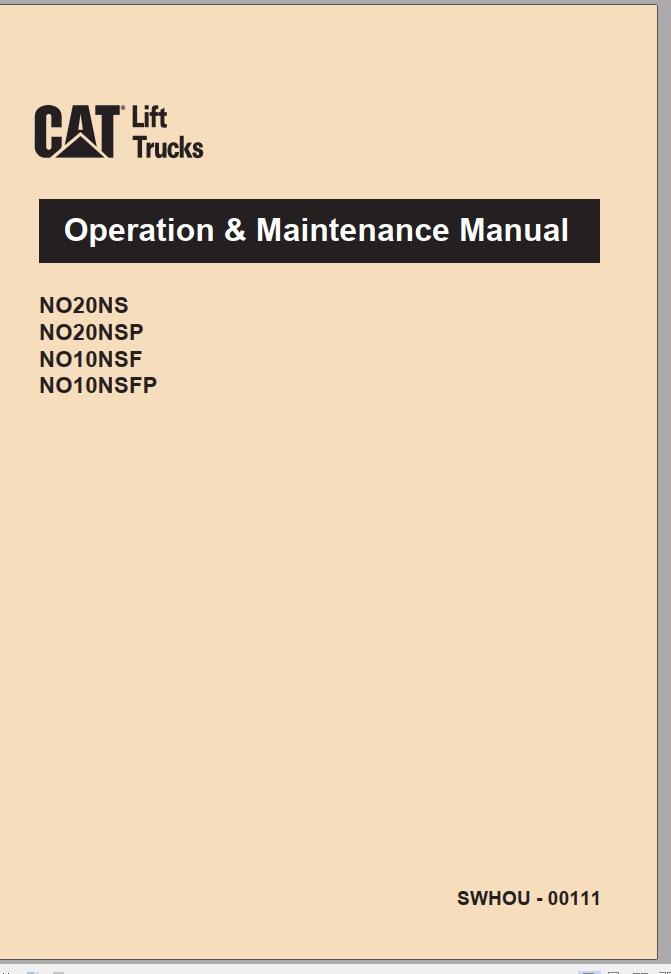 CAT Forklift NO20NS Operation Maintenance Manual