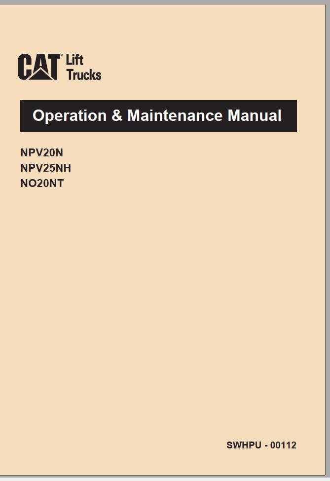 CAT Forklift NO20NT Service Operation Maintenance Manual