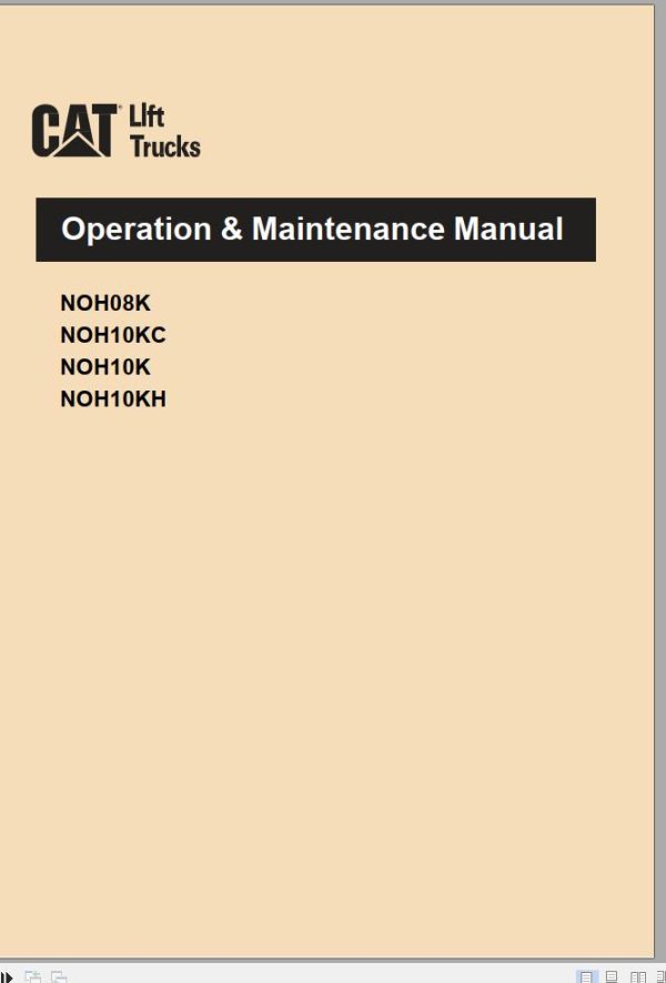 CAT Forklift NOH10K NOH10KC NOH10KH Service Operation Maintenance Manual