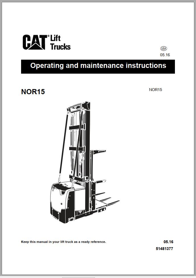 CAT Forklift NOR15 Operation Maintenance Manual