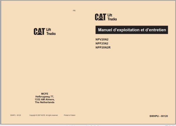 CAT Forklift NPF25N2 Service Operation Maintenance Manual