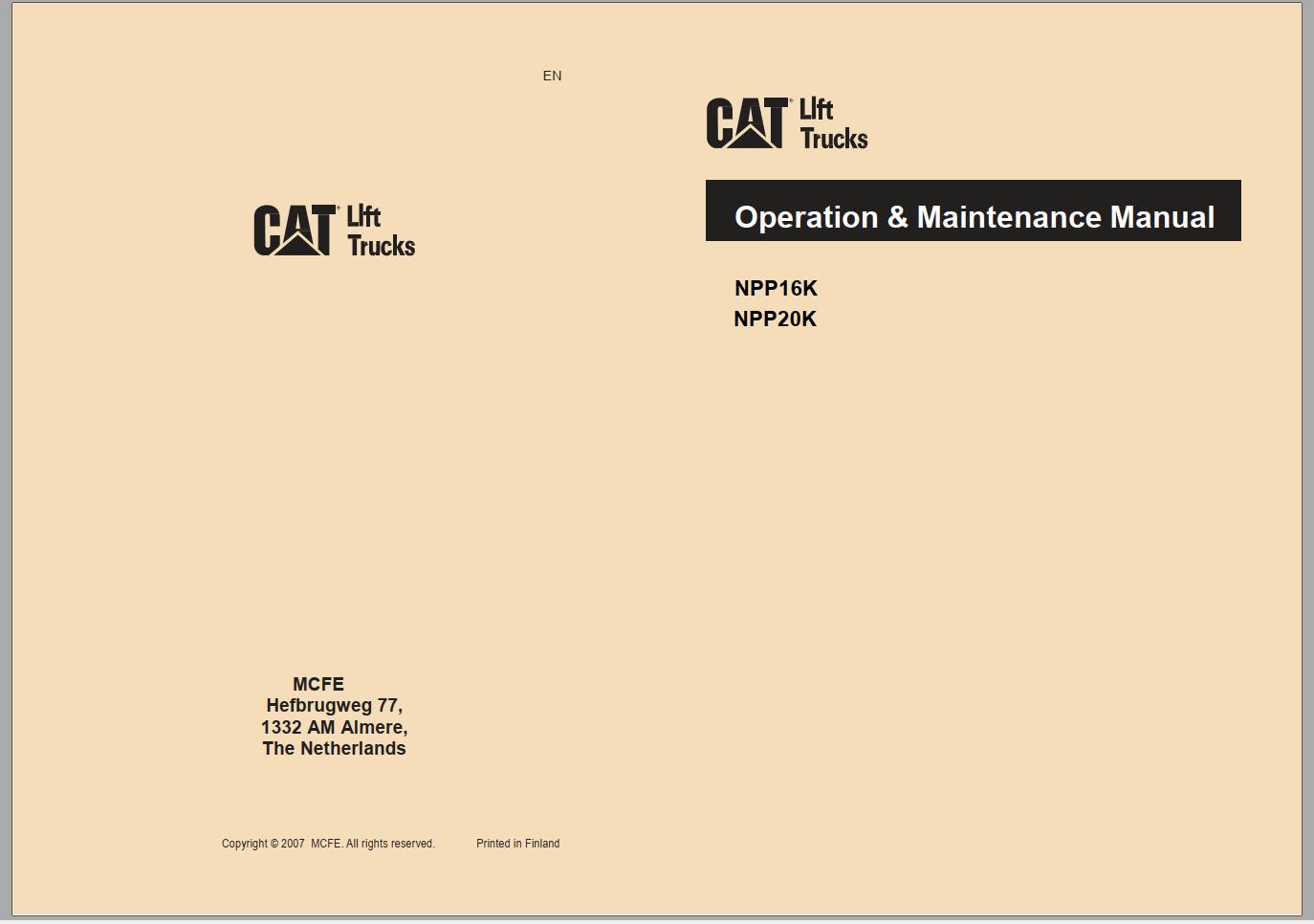 CAT Forklift NPP16K Service Operation Maintenance Manual