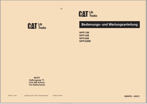 CAT Forklift NPP16M Service Operation Maintenance Manual