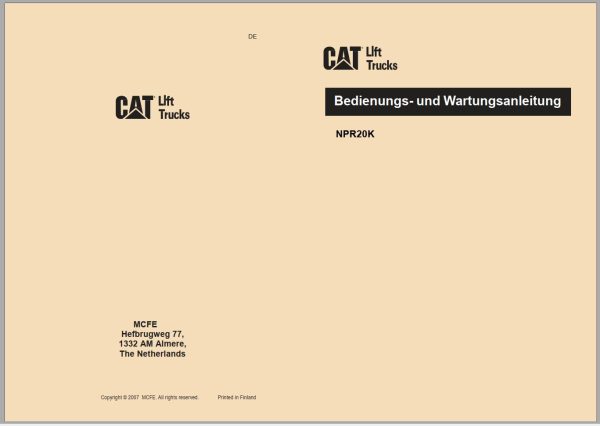 CAT Forklift NPR20K Service Operation Maintenance Manual 1