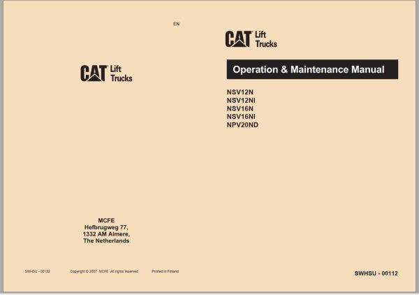 CAT Forklift NPV20ND Service Operation Maintenance Manual