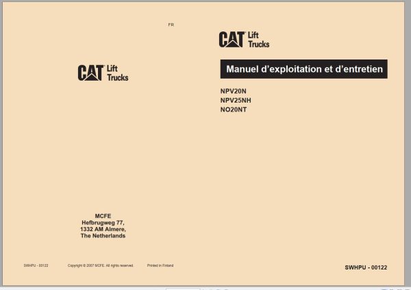 CAT Forklift NPV25NH Service Operation Maintenance Manual 1