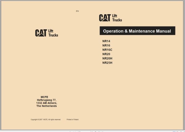 CAT Forklift NR16 NR16C Service Operation Maintenance Manual