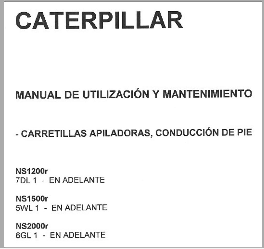 CAT Forklift NS2000R Service Operation Maintenance Manual