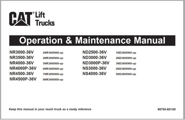 CAT Forklift NS3000 36V NS4000 36V Schematic Operation Maintenance Manual