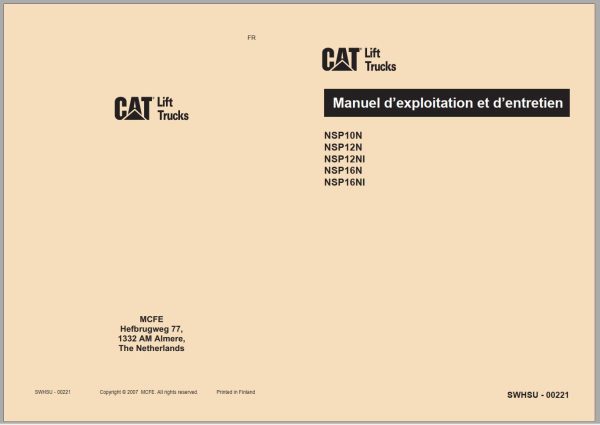 CAT Forklift NSP12N NSP12NI Service Operation Maintenance Manual 1
