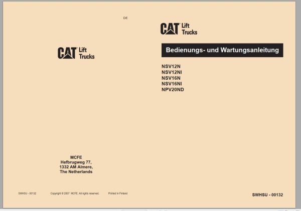 CAT Forklift NSV12NS Service Operation Maintenance Manual 1