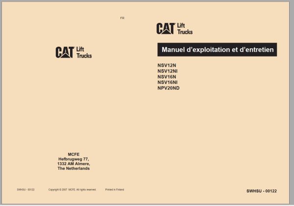 CAT Forklift NSV16NS Service Operation Maintenance Manual 1