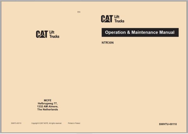 CAT Forklift NTR30N Service Operation Maintenance Manual