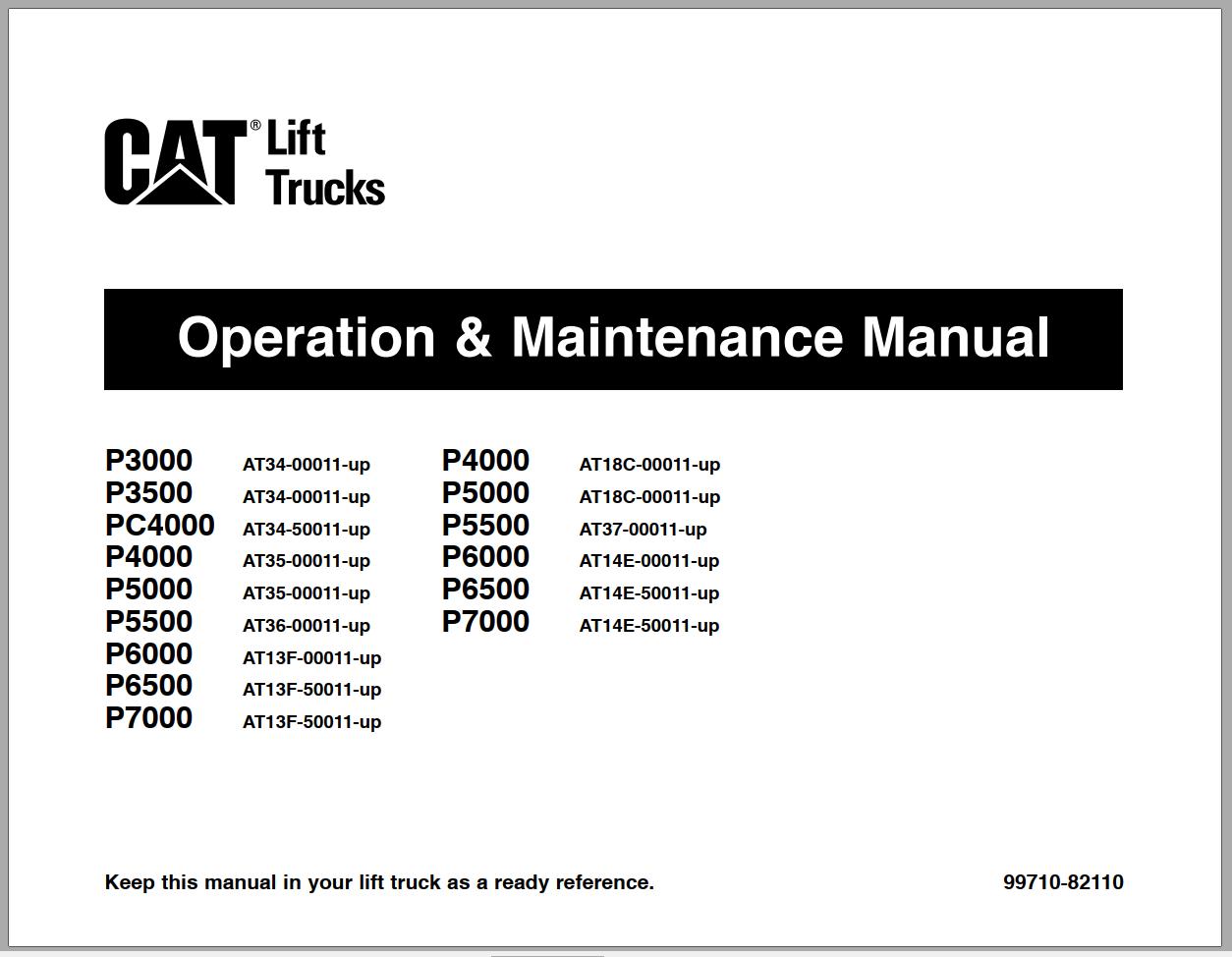 CAT Forklift P4000 P5000 P5000 P6500 P7000 Schematic Service Operation Maintenance Manual