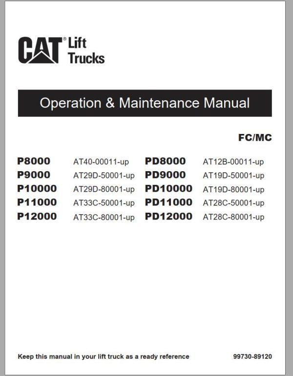CAT Forklift P8000 Schematic Service Operation Maintenance Manual