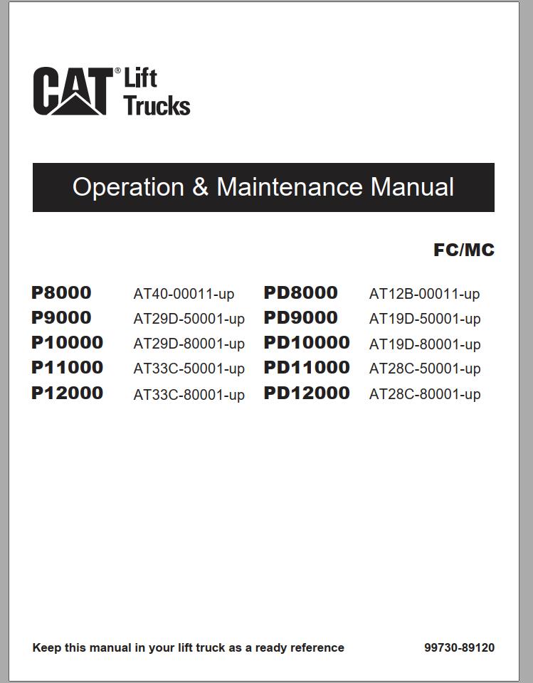 CAT Forklift P8000 Schematic Service Operation Maintenance Manual