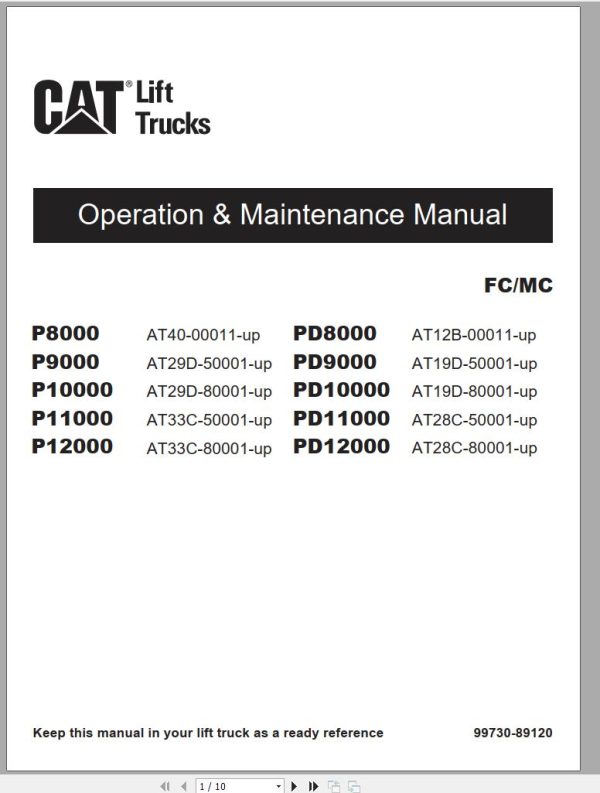 CAT Forklift P9000 Operation Maintenance Manual