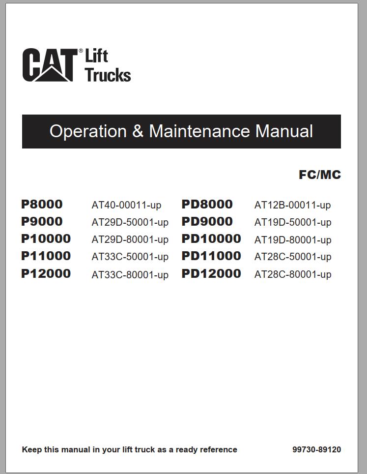 CAT Forklift PD10000 PD11000 PD12000 PD8000 Schematic Service Operation Maintenance Manual