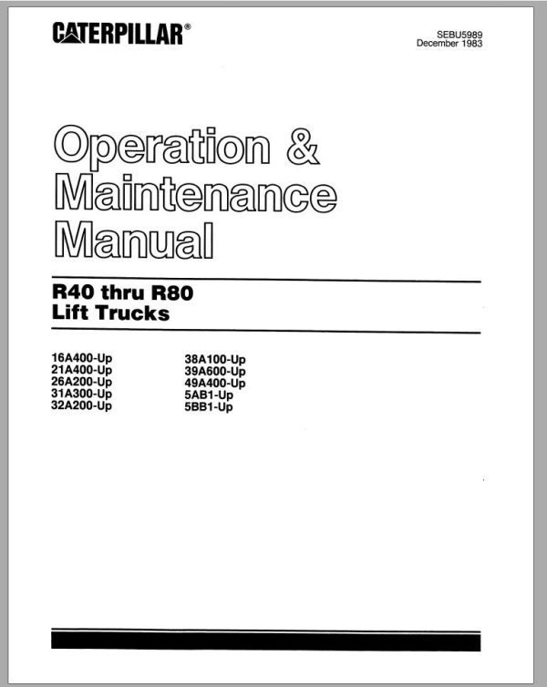 CAT Forklift R50 R60 R70 R80 Service Operation Maintenance Manual