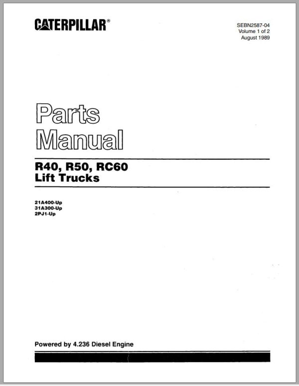 CAT Forklift R50 R60 R70 R80 Spare Parts Manual