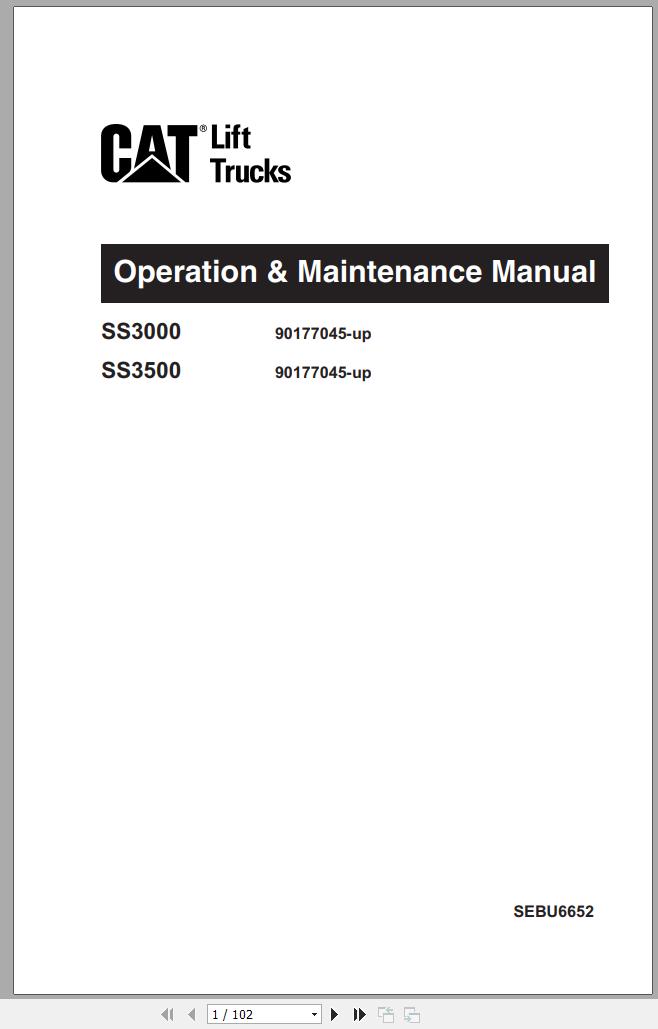 CAT Forklift SS3000 SS3500 Operation Maintenance Manual