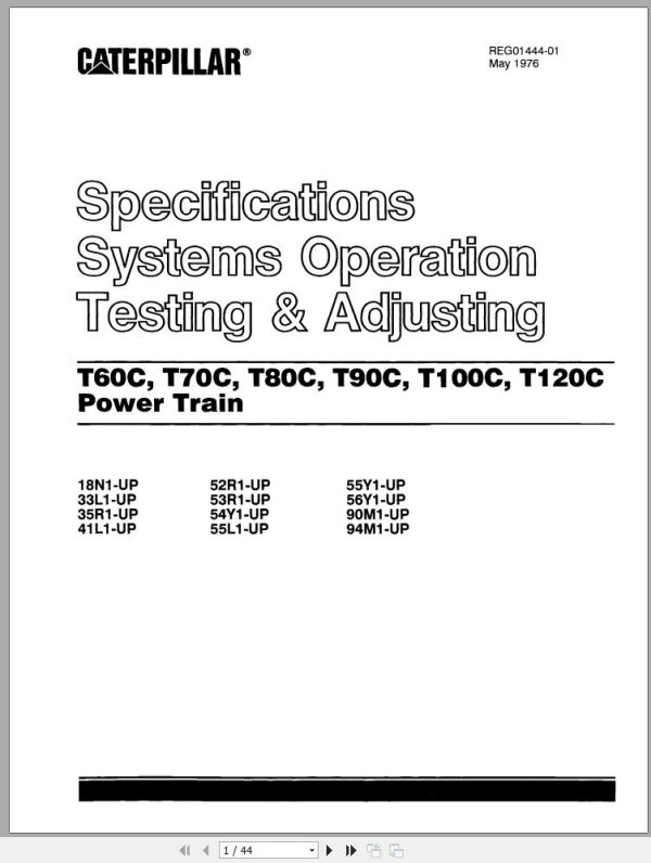 CAT Forklift T100C Spare Parts Manual 1