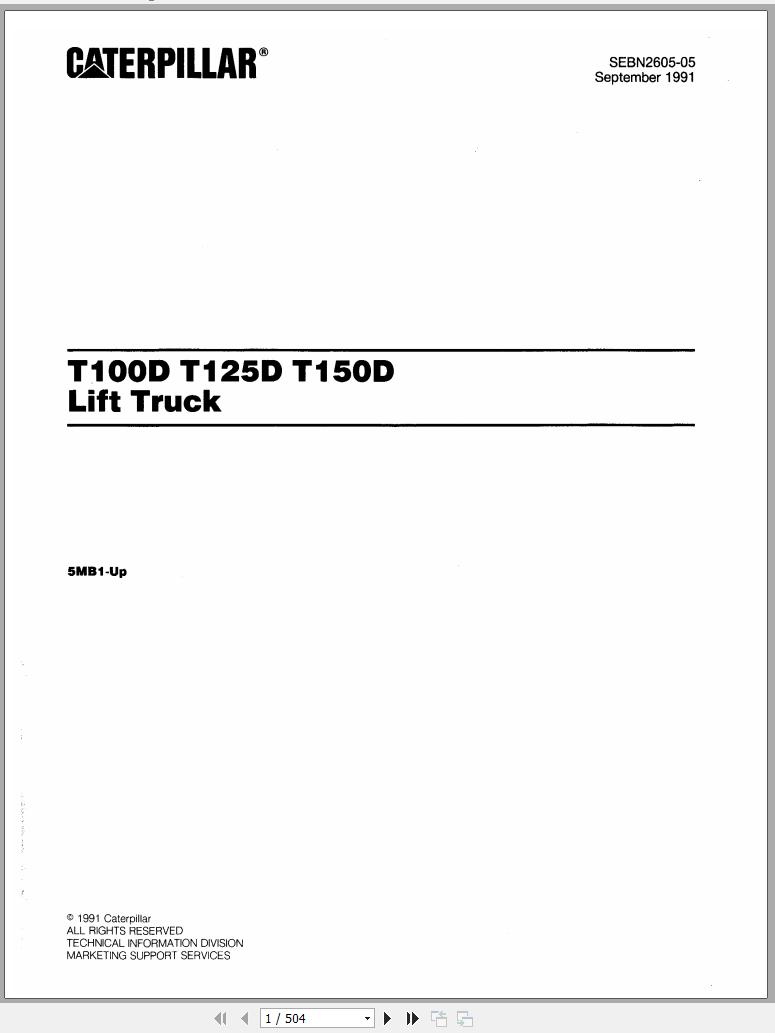 CAT Forklift T100D Spare Parts Manual