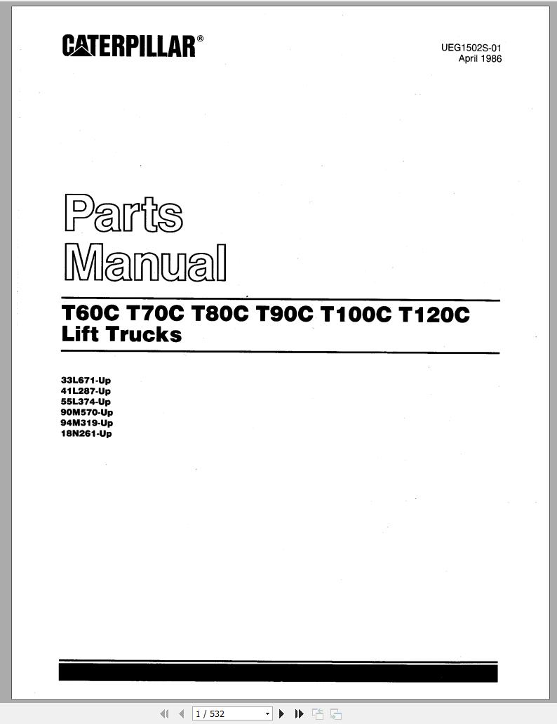 CAT Forklift T120C Spare Parts Manual