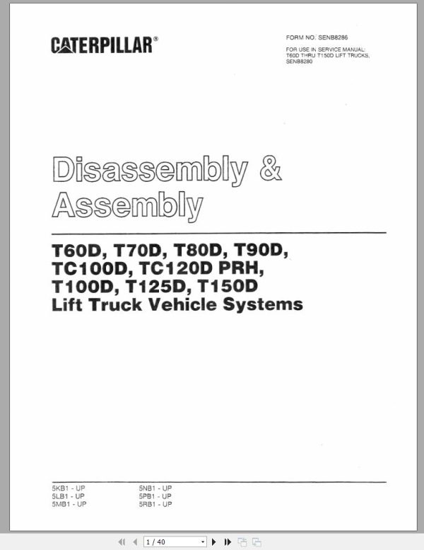 CAT Forklift T125D Service Manual