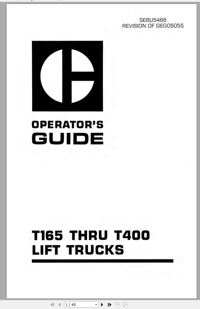 CAT Forklift T165 T225 T250 T300 T180 Operators Guide