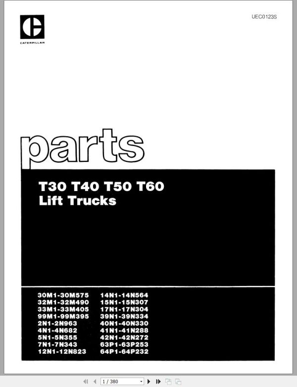 CAT Forklift T30 Spare Parts Manual