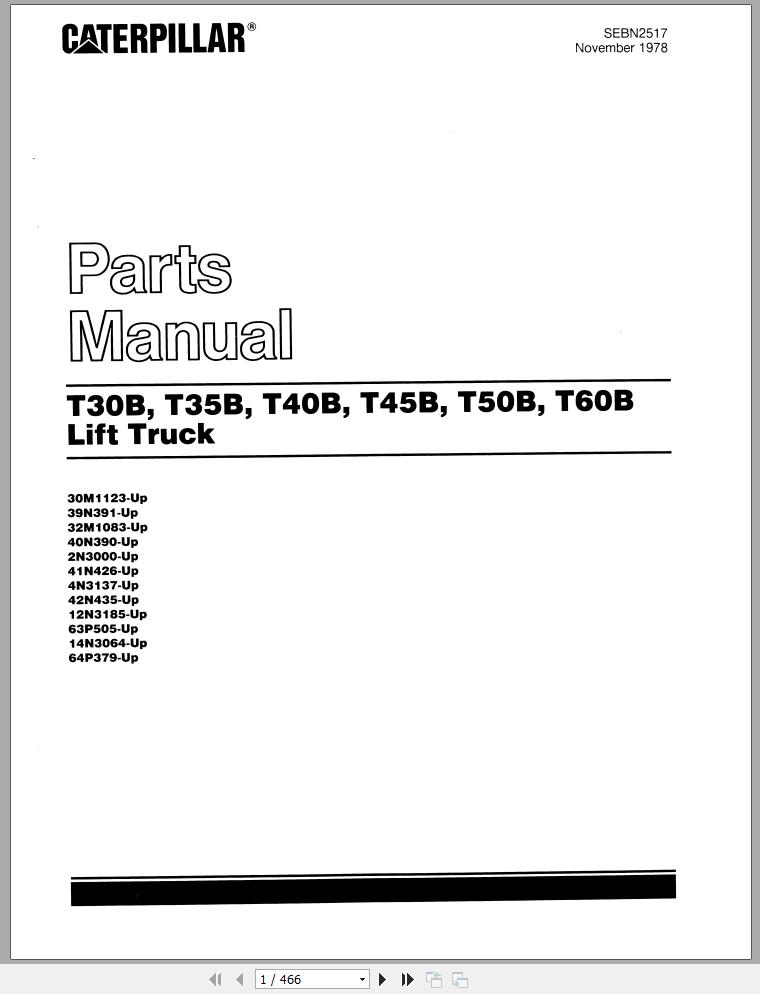 CAT Forklift T30B Service and Parts Manual