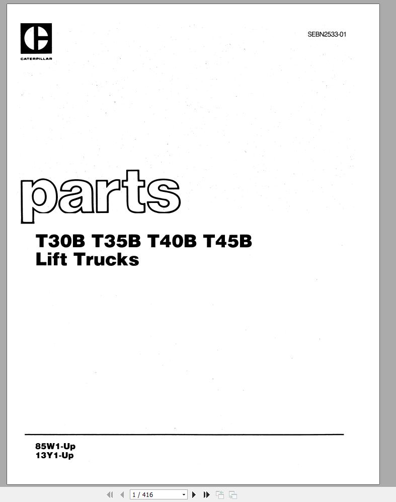 CAT Forklift T30B Spare Parts Manual