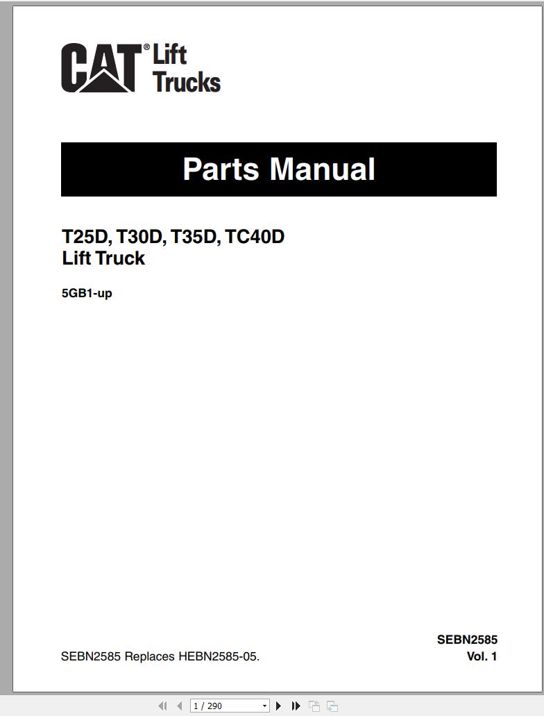 CAT Forklift T30D Spare Parts Manual