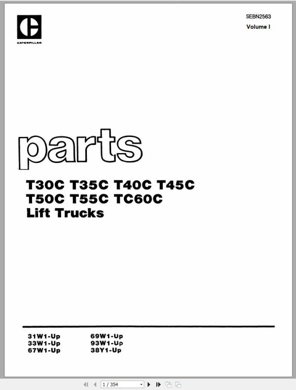 CAT Forklift T35C T45C Spare Parts Manual