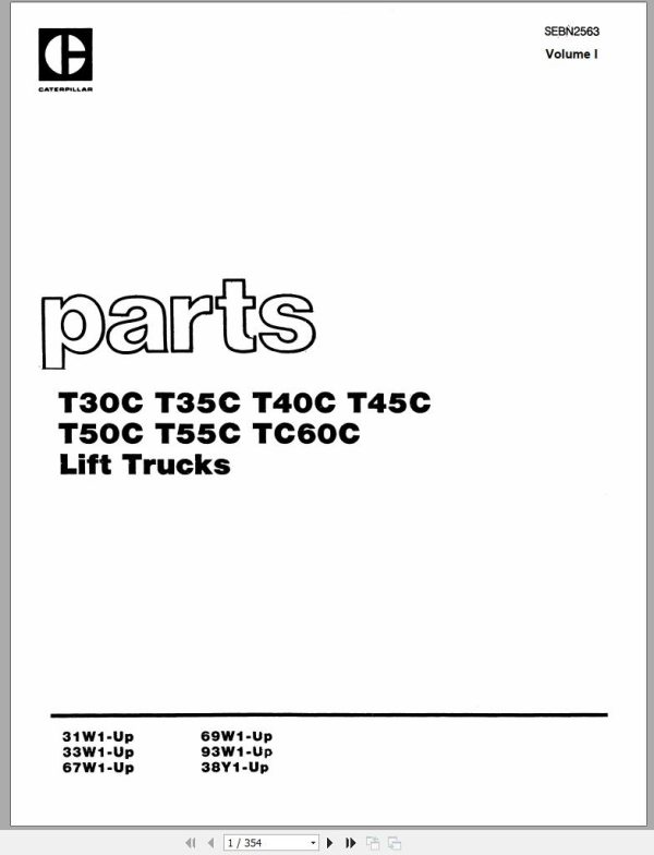 CAT Forklift T40C T50C T55C Spare Parts Manual