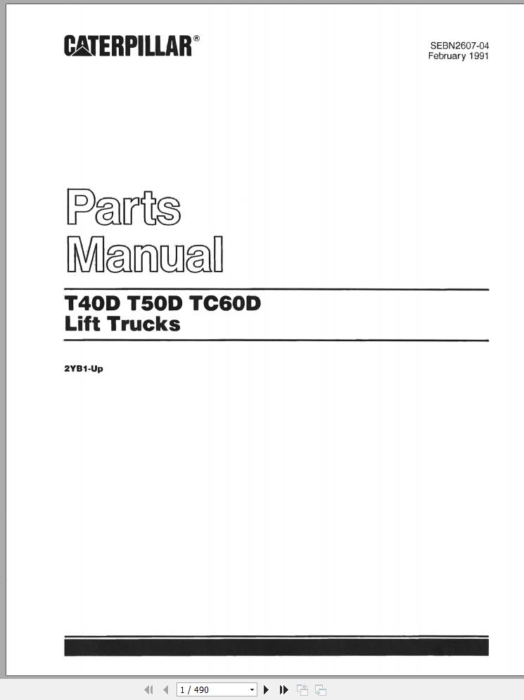 CAT Forklift T40D T50D Spare Parts Manual