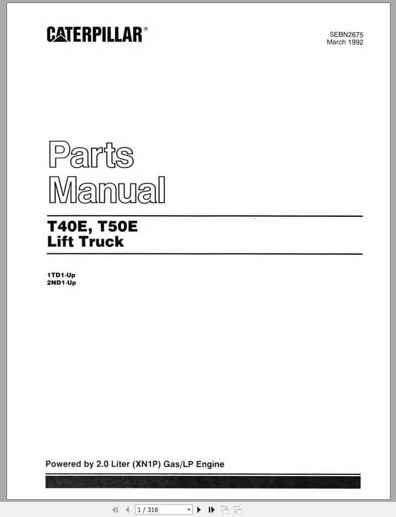 CAT Forklift T40E T50E Spare Parts Manual