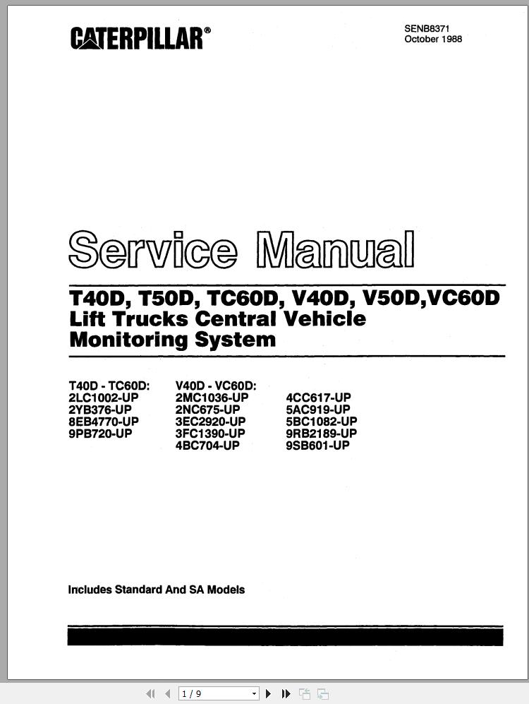 CAT Forklift T60D T70D T80D T90D TC100D Service Manual