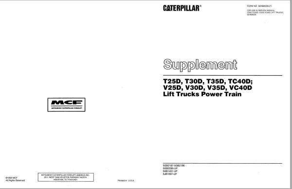 CAT Forklift TC40D Schematic Service Manual 1