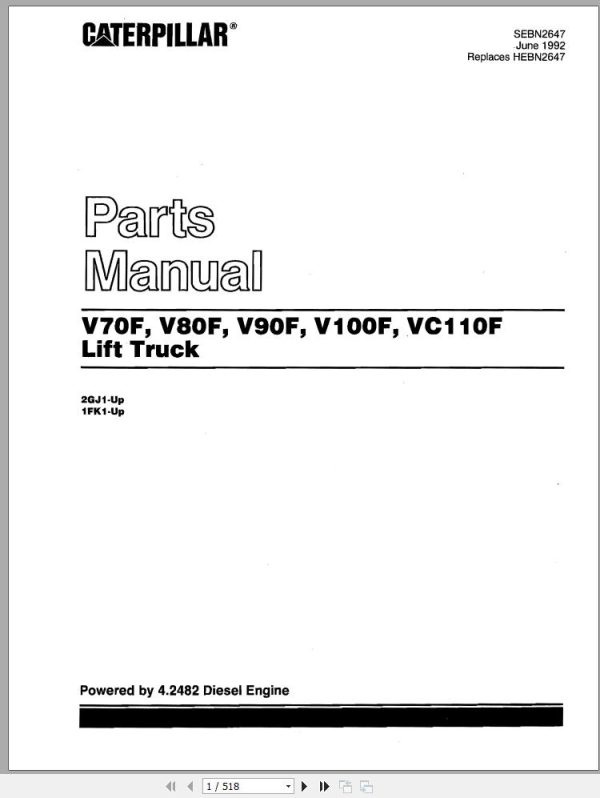 CAT Forklift V100F Spare Parts Manual