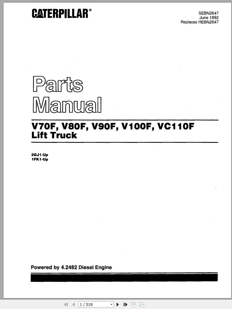 CAT Forklift V100F Spare Parts Manual